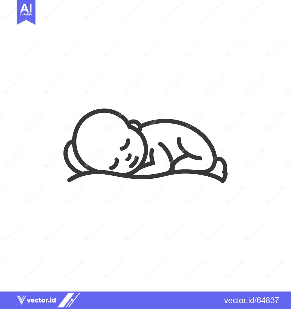 Premium Vector dari A line drawing shows a sleeping newborn baby in a curled position
