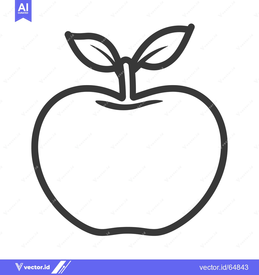 Premium Vector dari A simple outlined drawing depicting an apple with two leaves