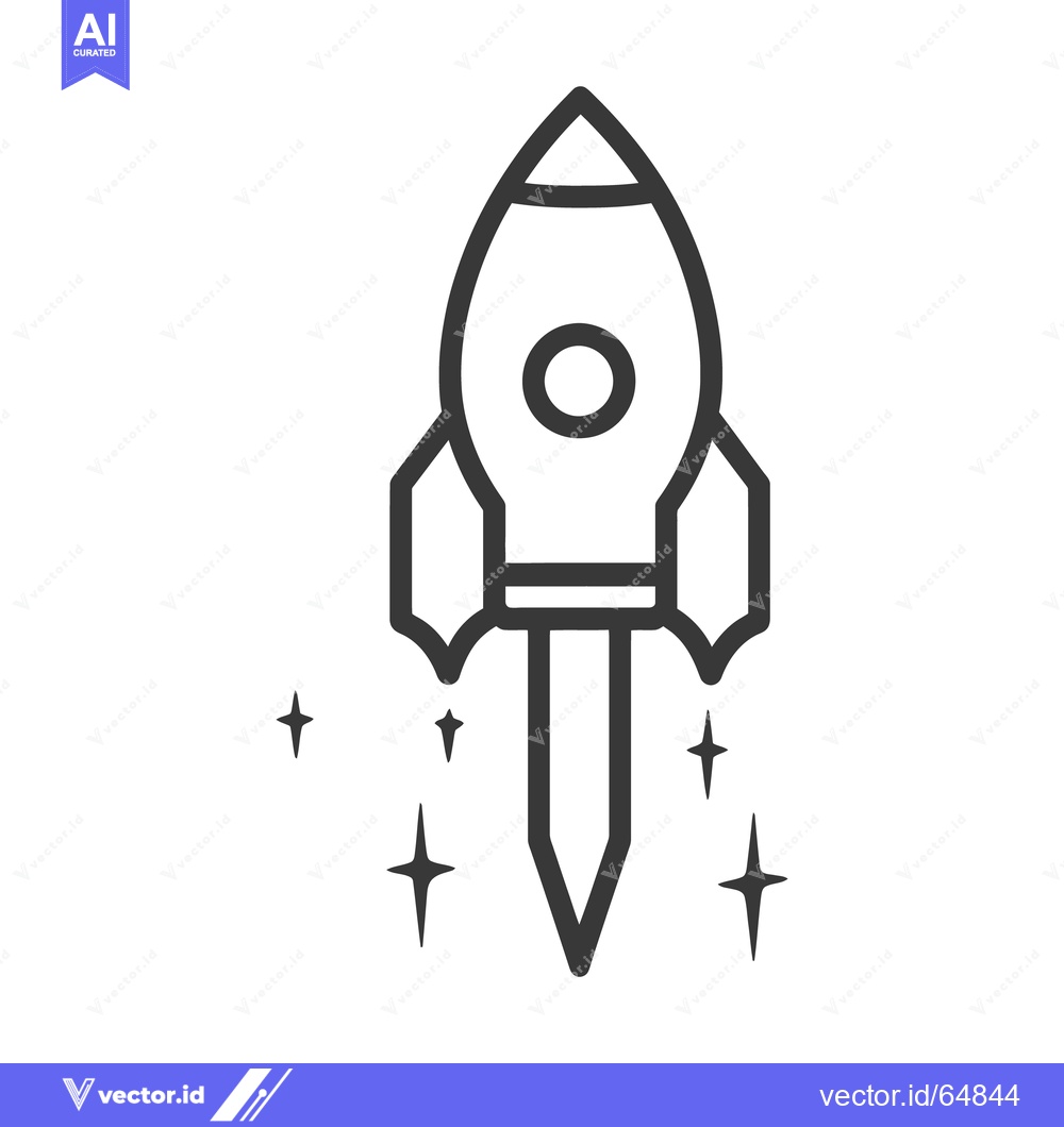 Premium Vector dari A simple outlined rocket ship blasting off into the dark cosmos