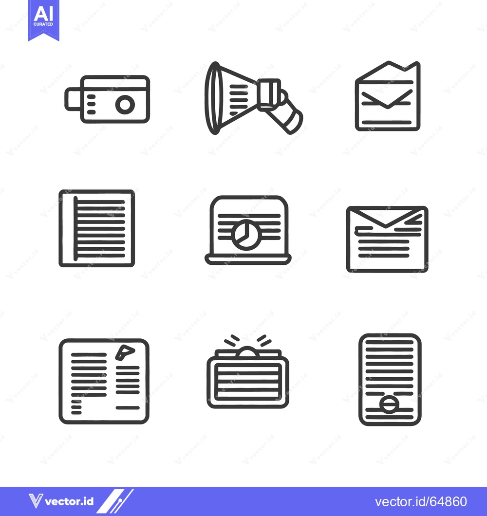 Premium Vector dari Black and white outlined icons depict business related technology elem