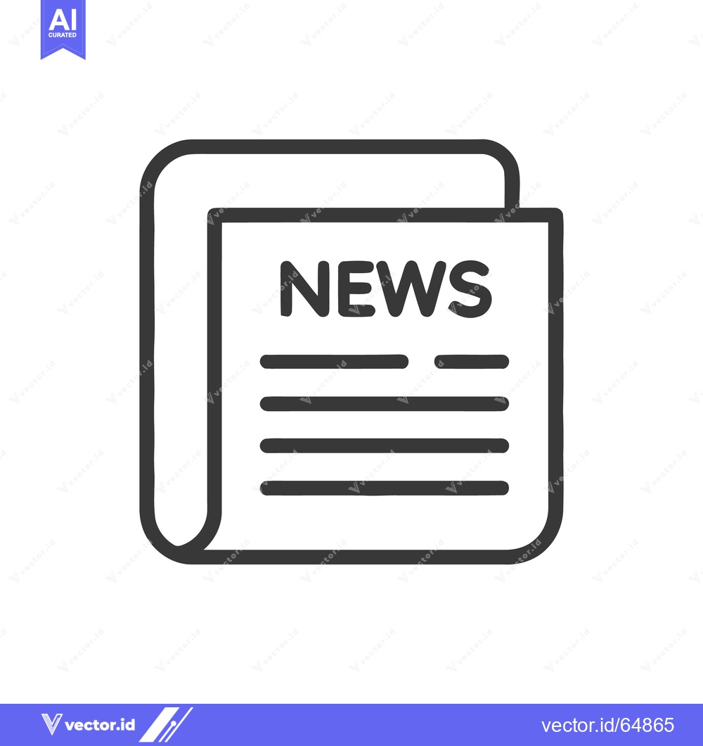 Premium Vector dari Bold Outline Newspaper Icon with Headlines and Rolled Corner Design