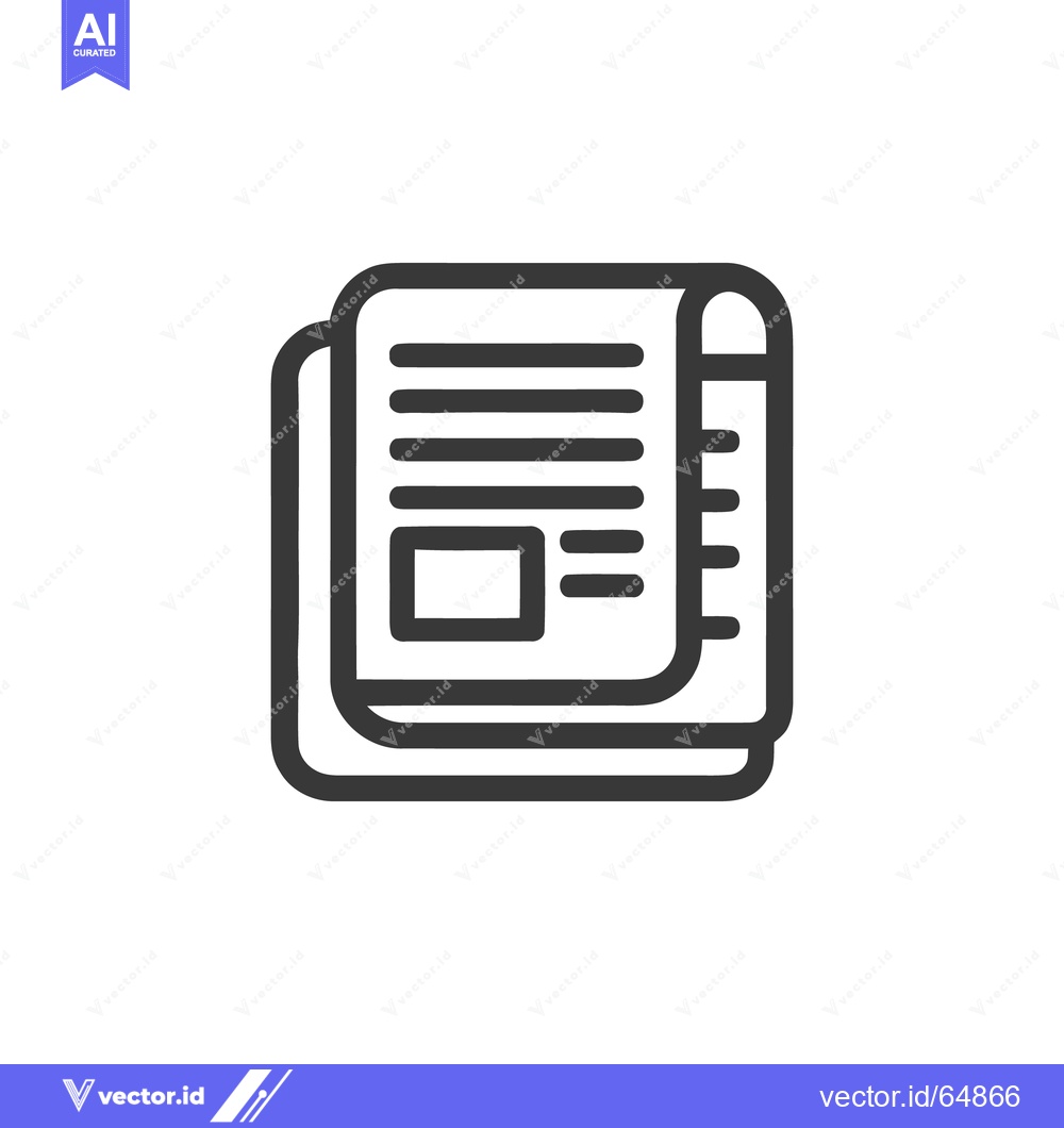 Premium Vector dari Stacked Newspaper Icon with Rolled Edge, Dark Outline on White Backgro