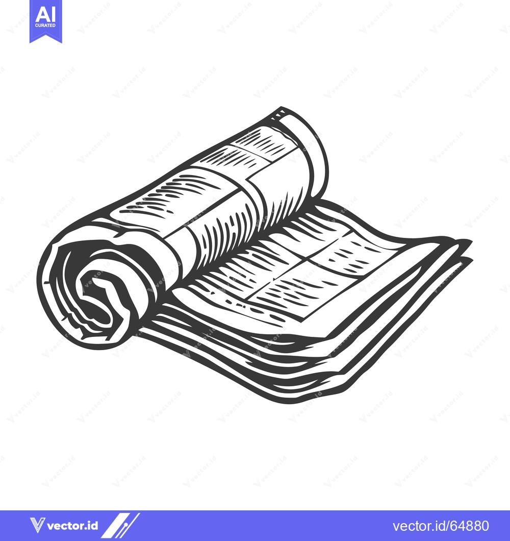 Premium Vector dari A black and white illustration of a rolled newspaper on a pile