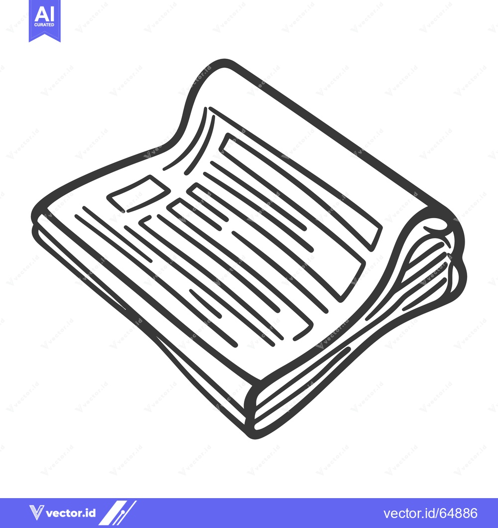 Premium Vector dari An open newspaper illustration is shown with detailed black lines