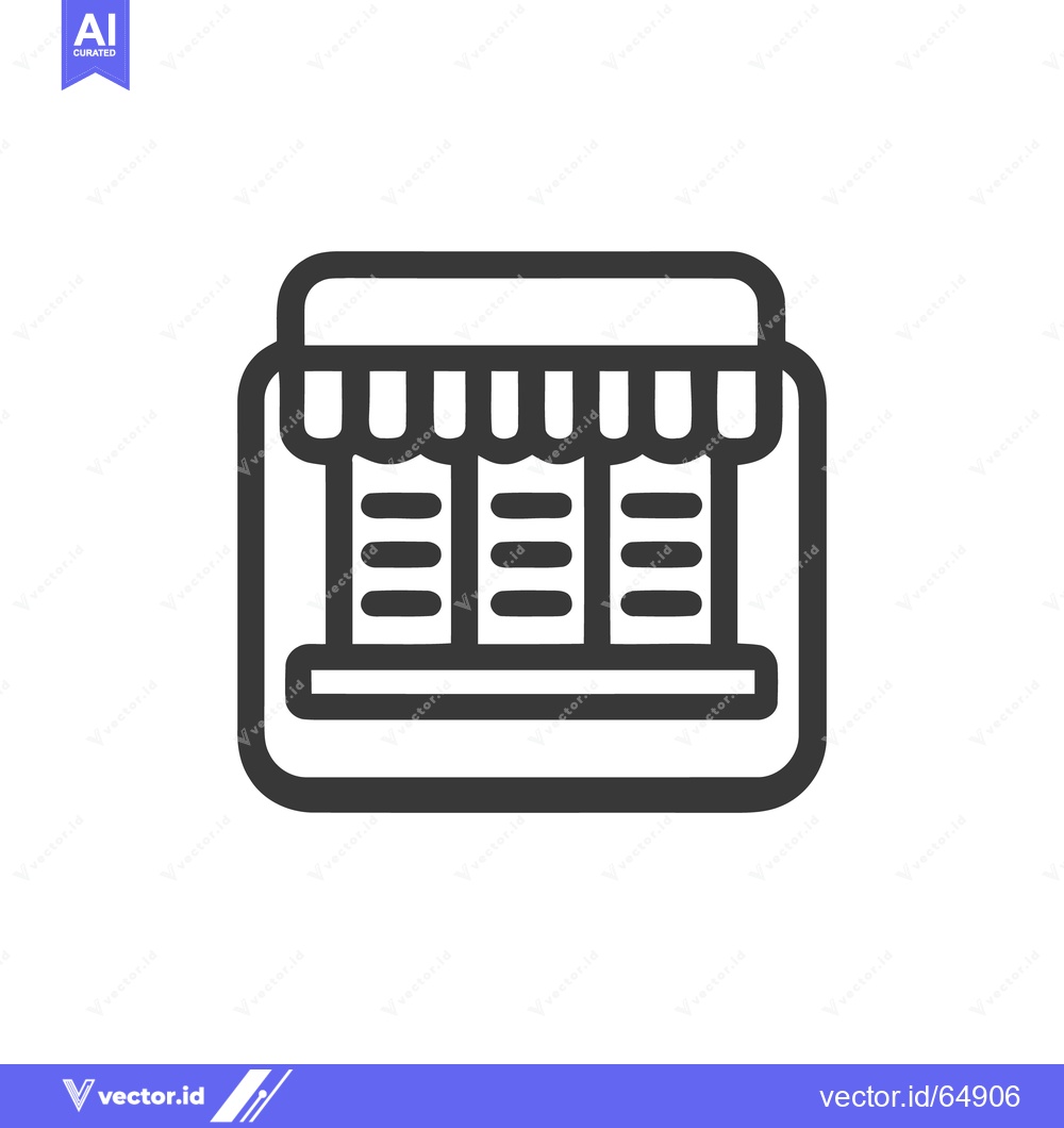Premium Vector dari Minimalist Storefront Icon with Awning and Display Windows, Bold Outli