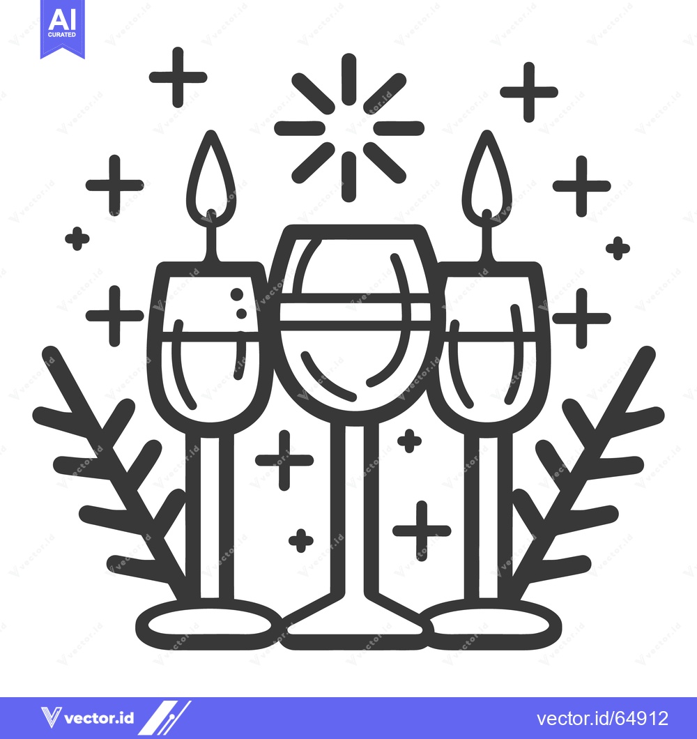 Premium Vector dari Three Wine Glasses With Burning Candles Decorated With Embellishments