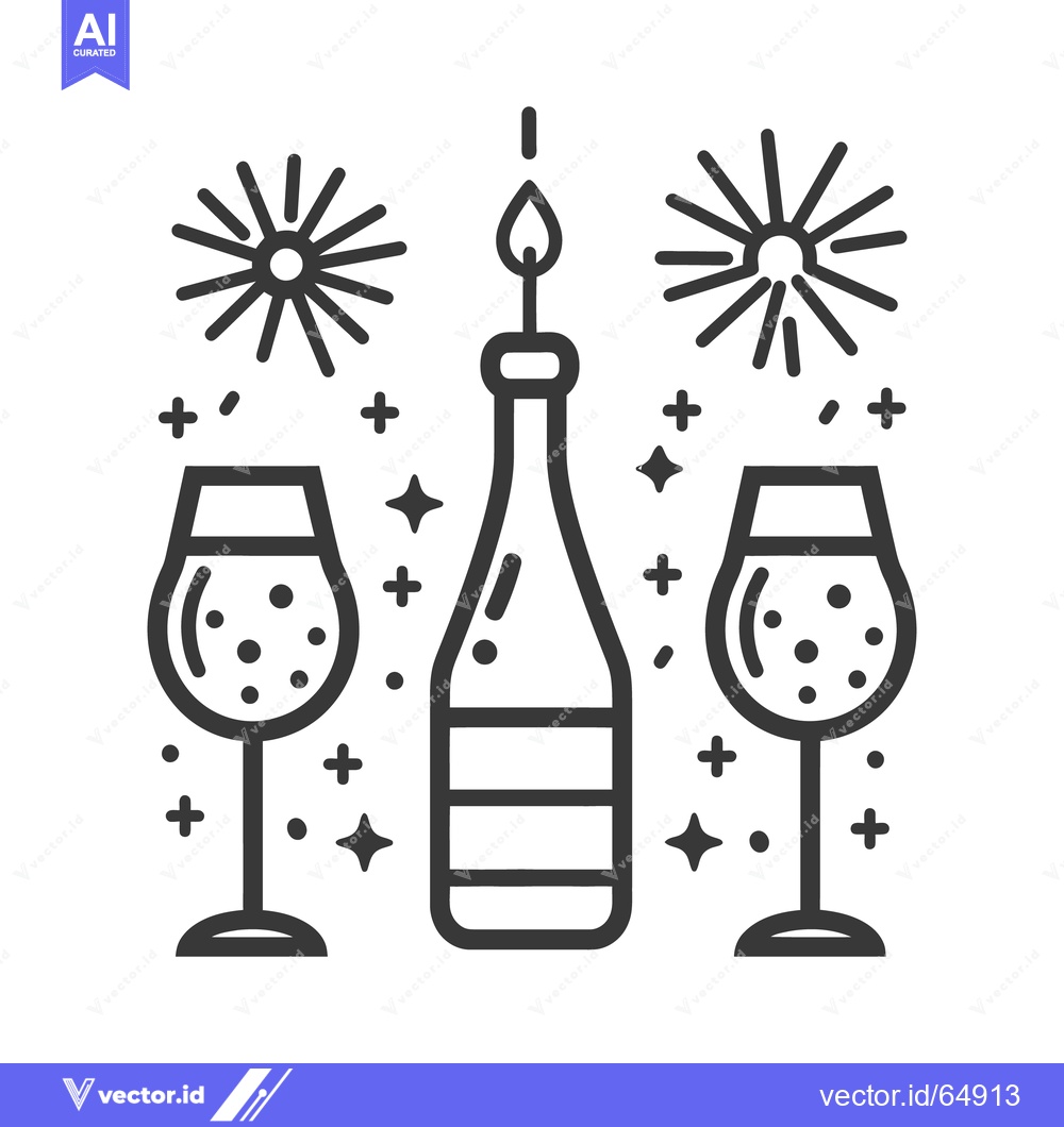 Premium Vector dari A festive celebratory illustration featuring bubbly drinks and firewor