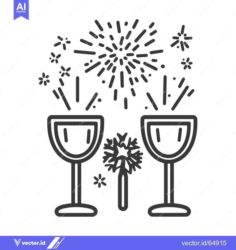Premium Vector of Two wine glasses celebrating with fireworks and sparkles above