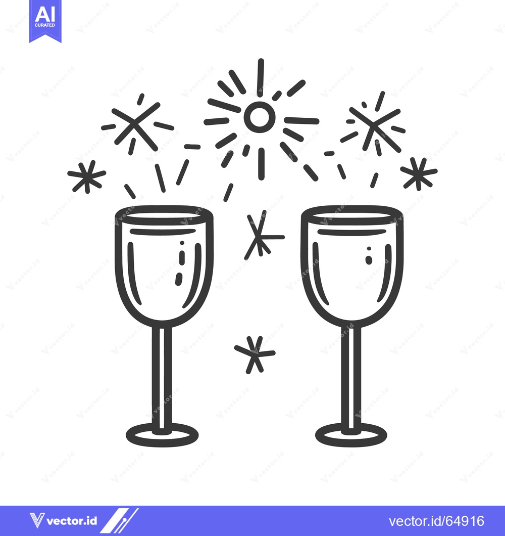 Premium Vector of Two celebratory champagne glasses with fireworks above them in outline