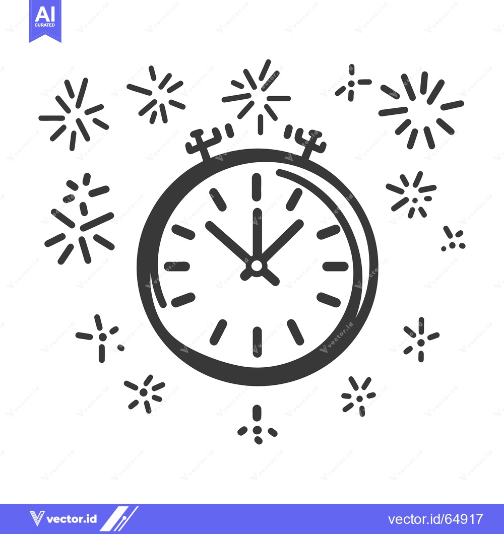 Premium Vector of A clock surrounded by celebratory bursts in a simplistic graphic desig