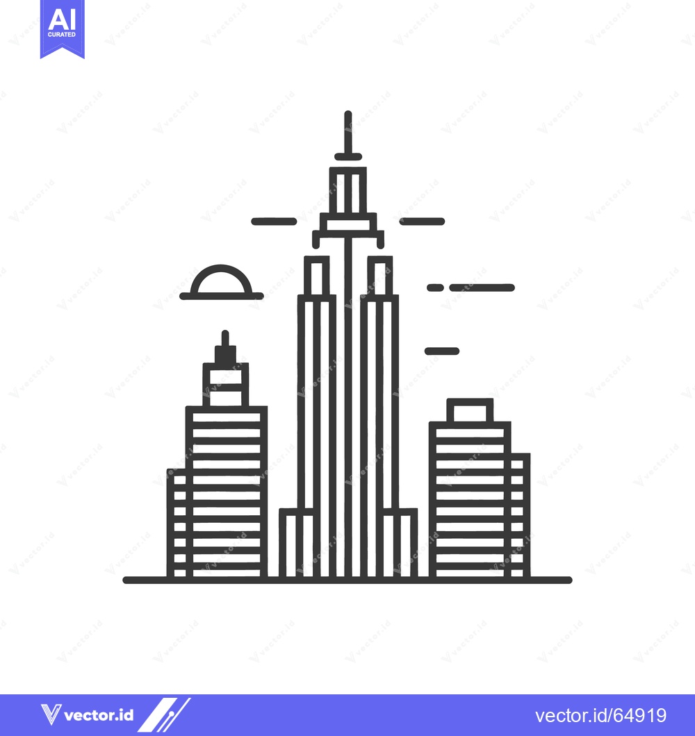 Premium Vector dari Simplified black and white cityscape featuring multiple tall buildings
