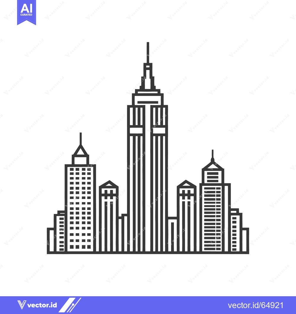 Premium Vector dari A simplified black and white architectural skyline illustration on a w