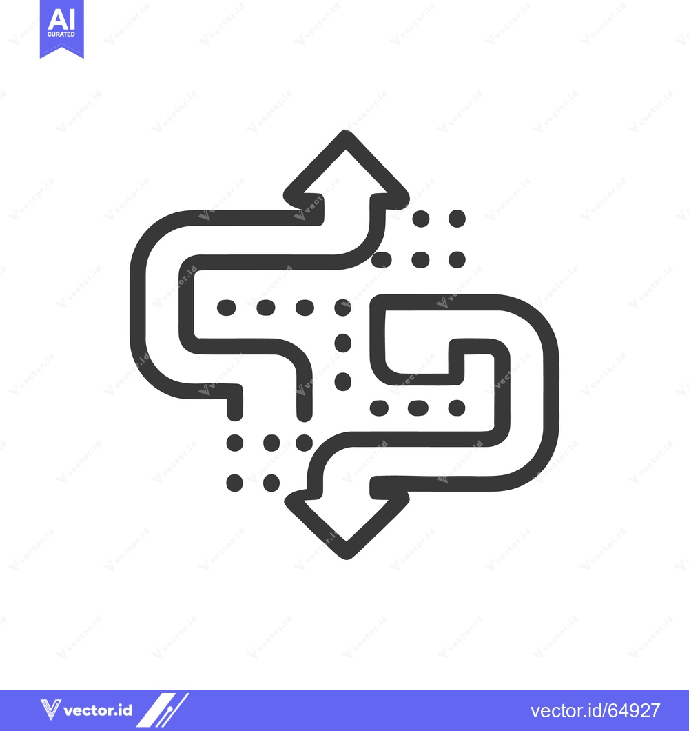 Premium Vector of Complex Intertwined Arrows with Dotted Path, Black and White Icon