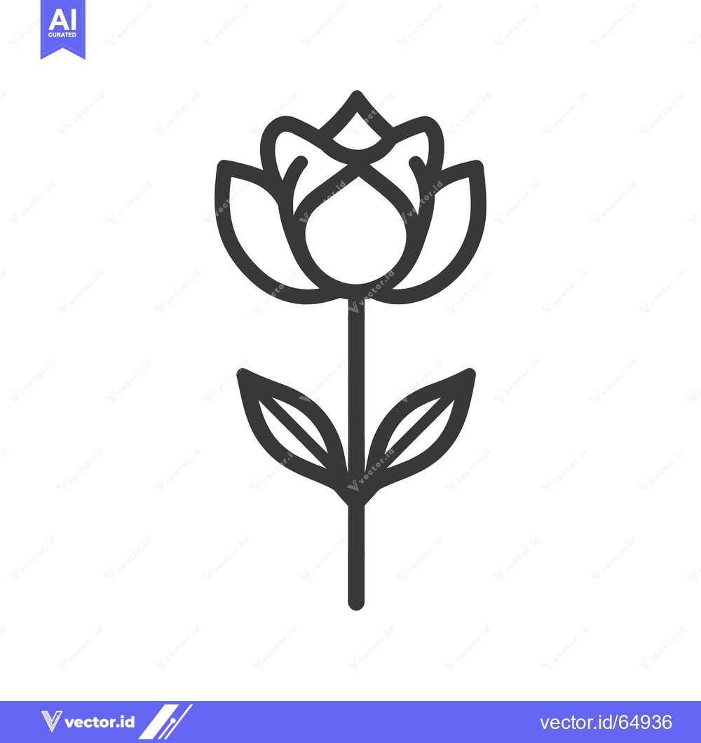 Premium Vector of Simple Outline Of A Plant With Blossoming Flower And Leaves