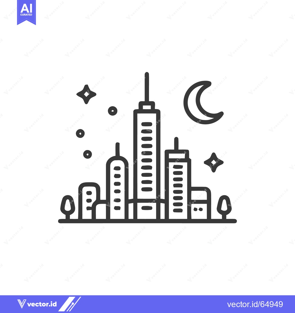 Premium Vector dari Minimalist Cityscape Icon with Moon and Stars at Night