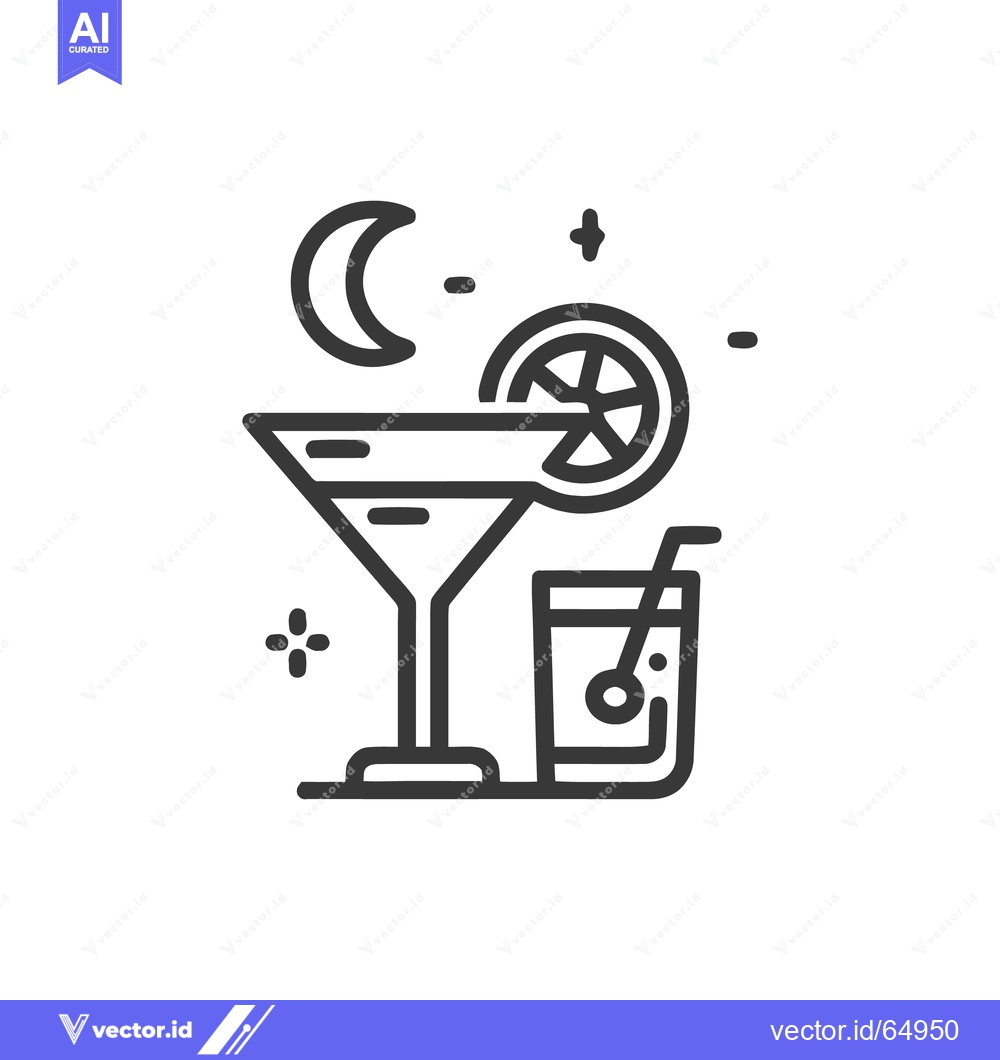 Premium Vector of Minimalist Cocktail Icon with Moon, Star, and Lemon Slice Design