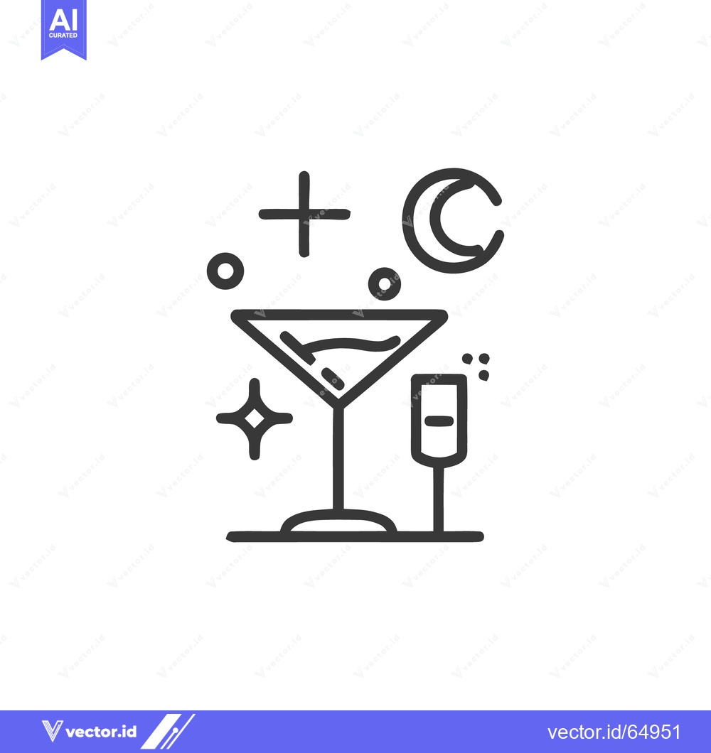 Premium Vector dari Minimalist Martini Icon with Celestial and Sparkling Elements, Line Ar