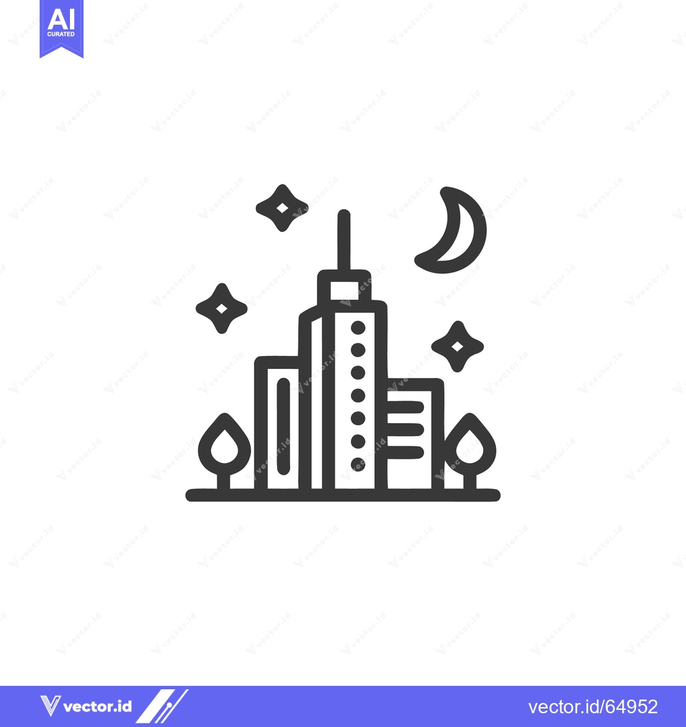Premium Vector dari Cityscape at Night: Minimalist Line Art with Moon and Stars