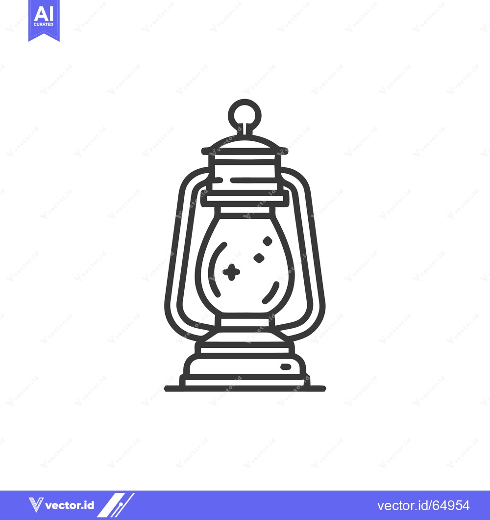 Premium Vector of Simple Line Art Illustration of a Vintage Kerosene Lantern on White Ba