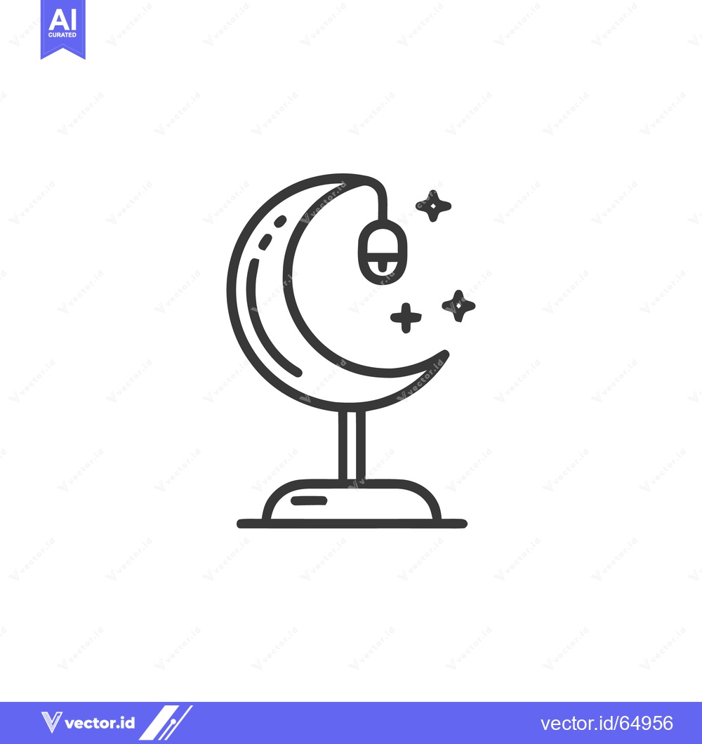 Premium Vector dari Crescent Moon Lamp with Stars, Minimalist Line Art Illustration
