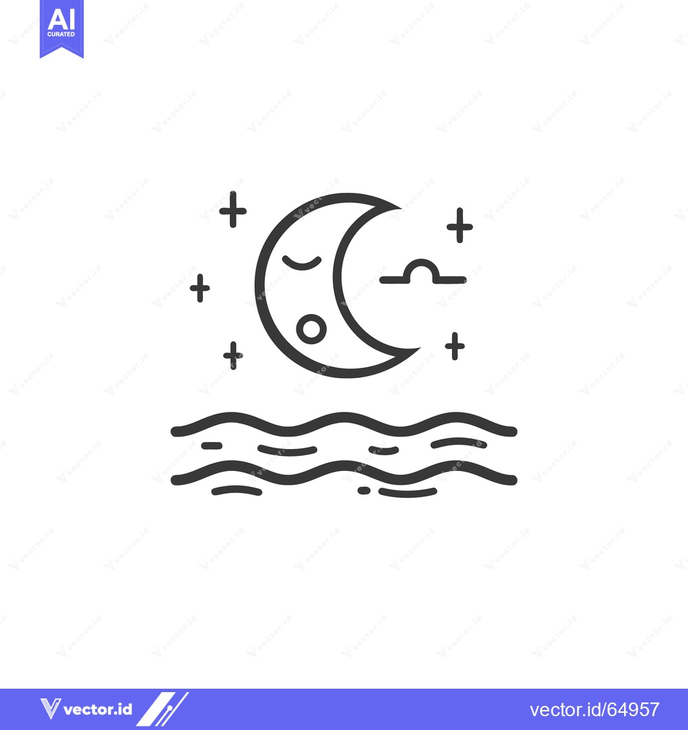 Premium Vector dari A stylized illustration depicting a crescent moon over wavy water