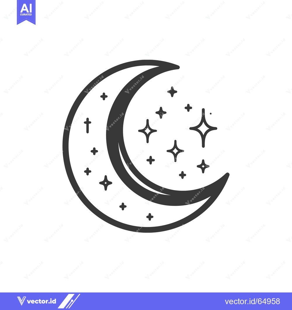 Premium Vector dari A crescent moon and stars illustrated against a white background