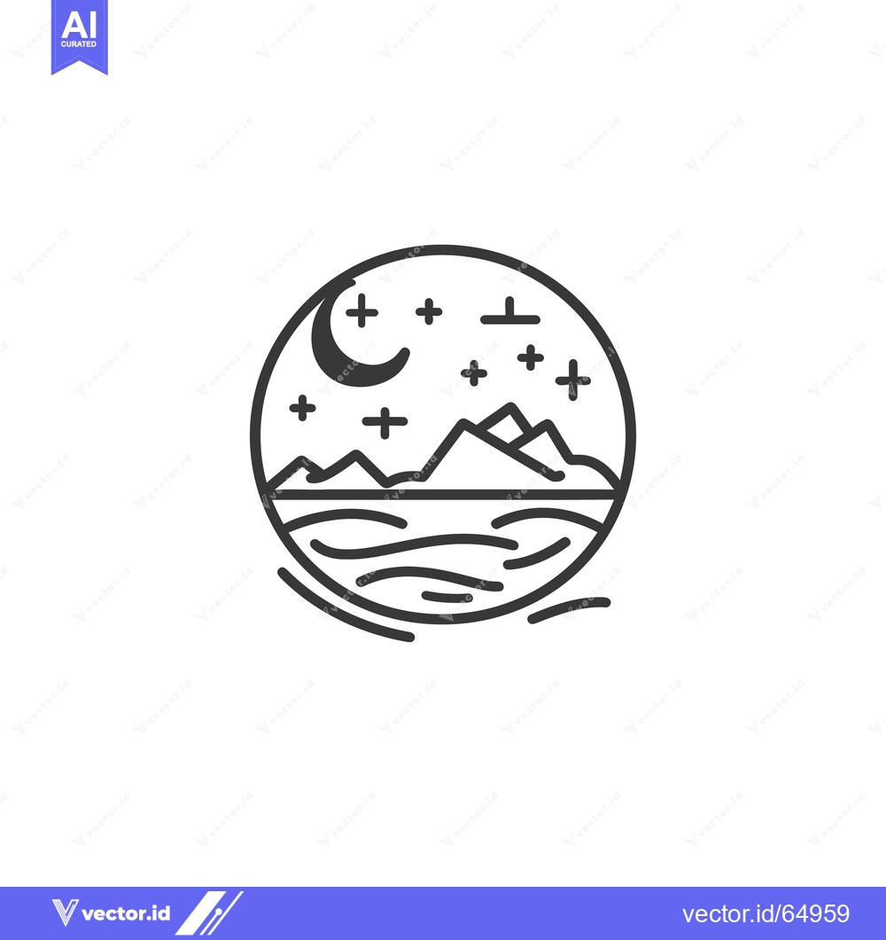 Premium Vector dari The illustration depicts a stylized night scene with mountains and wat