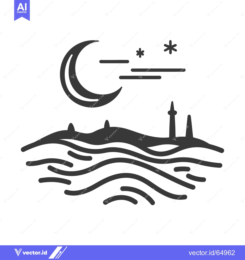 Premium Vector of A stylized depiction of a moonlit seaside landscape at night