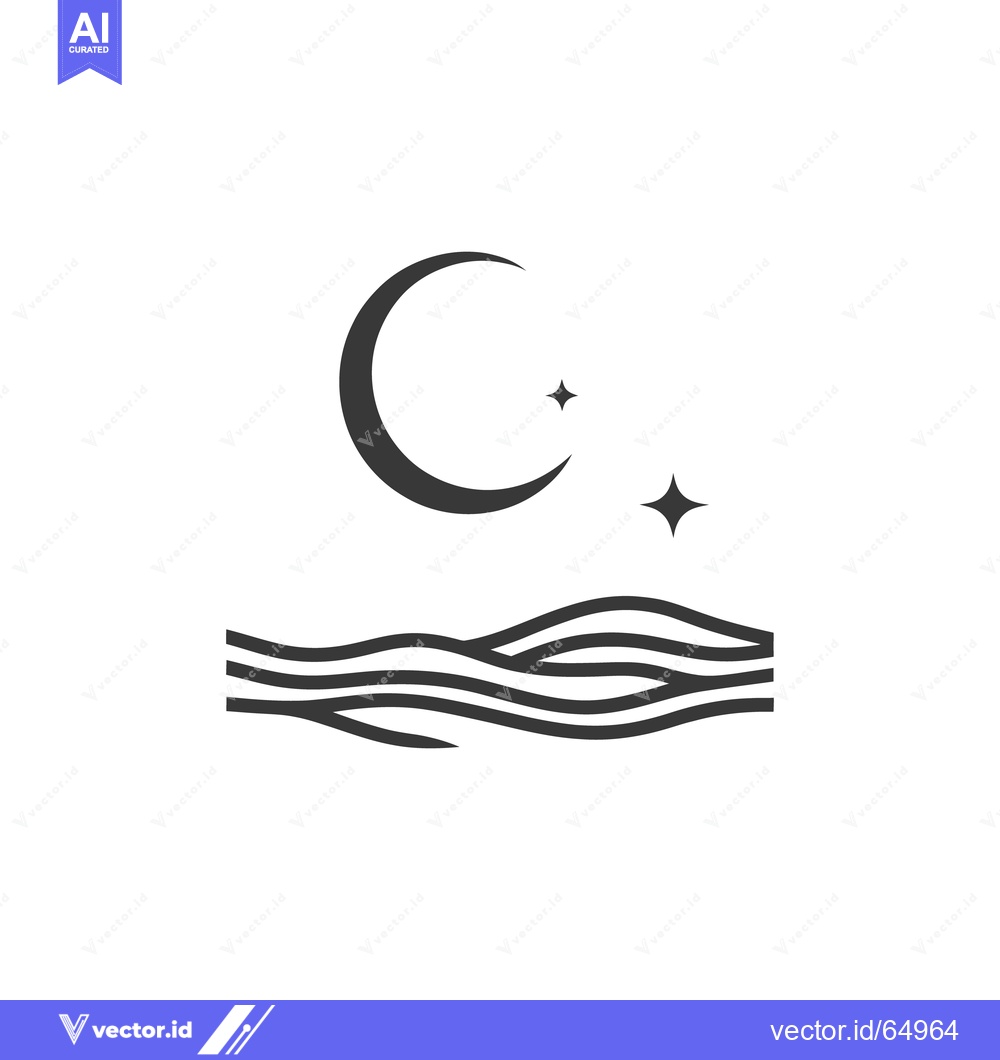 Premium Vector of A serene night sky featuring the moon and sparkling stars above the wa