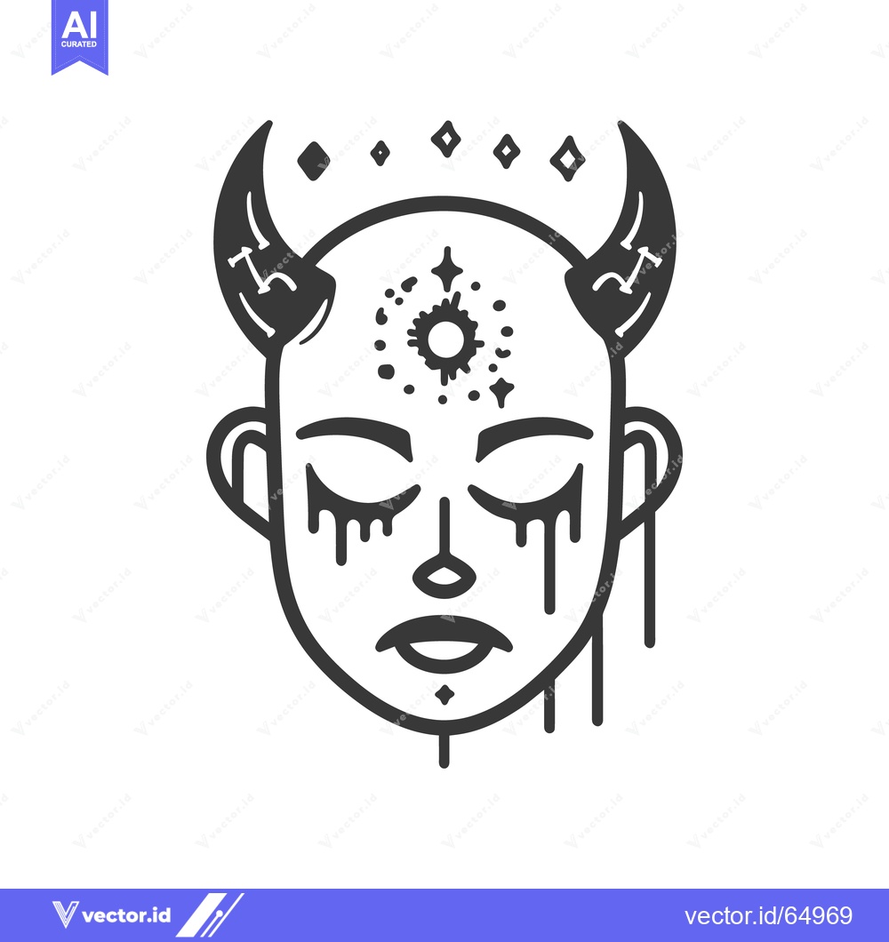 Premium Vector of A stylized illustration depicting a face with horns and closed eyes