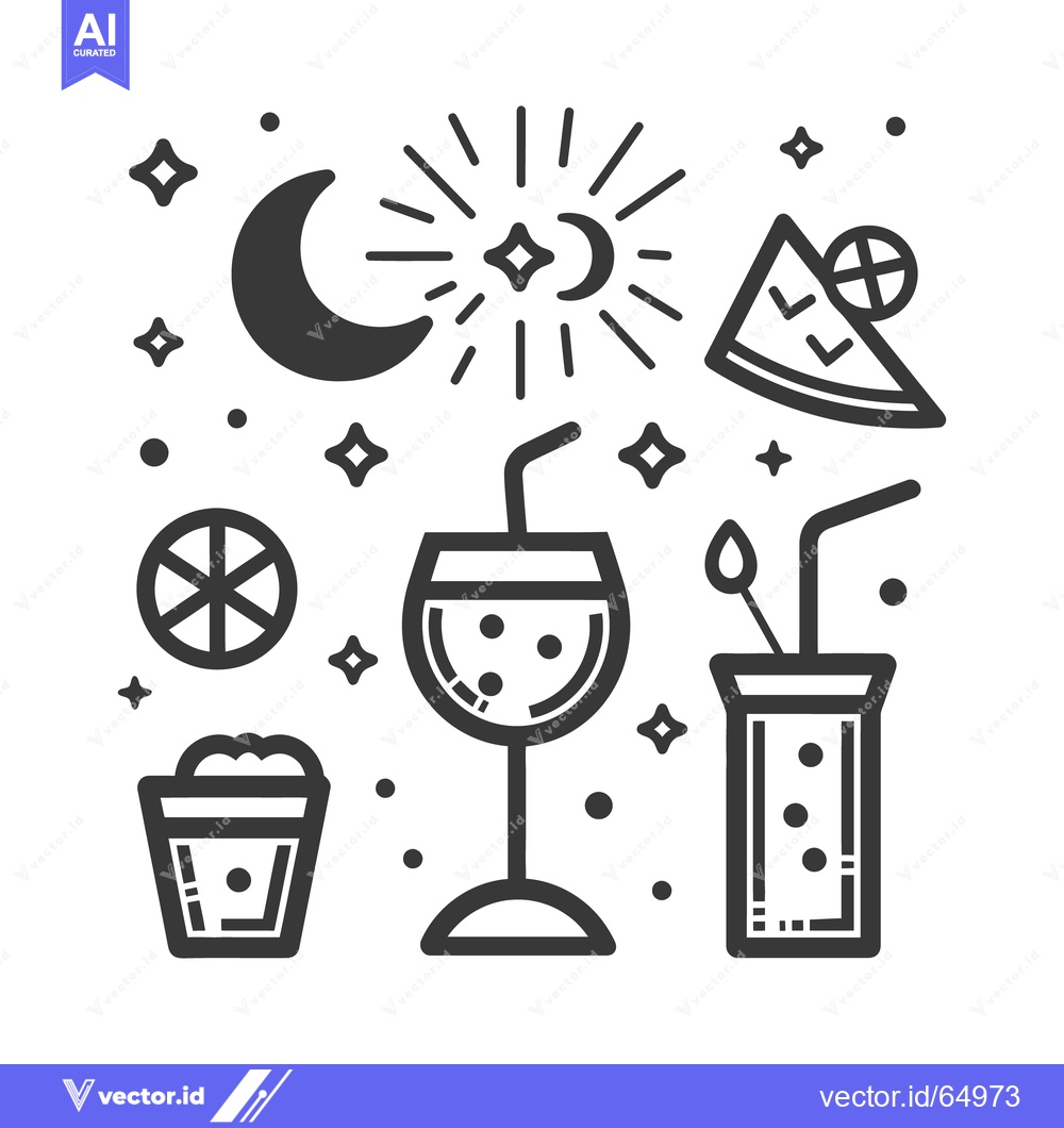 Premium Vector dari Black and white line art depicts celebratory food and drinks