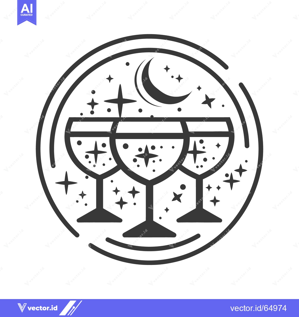 Premium Vector dari Three stemmed glasses and celestial elements within a circular design