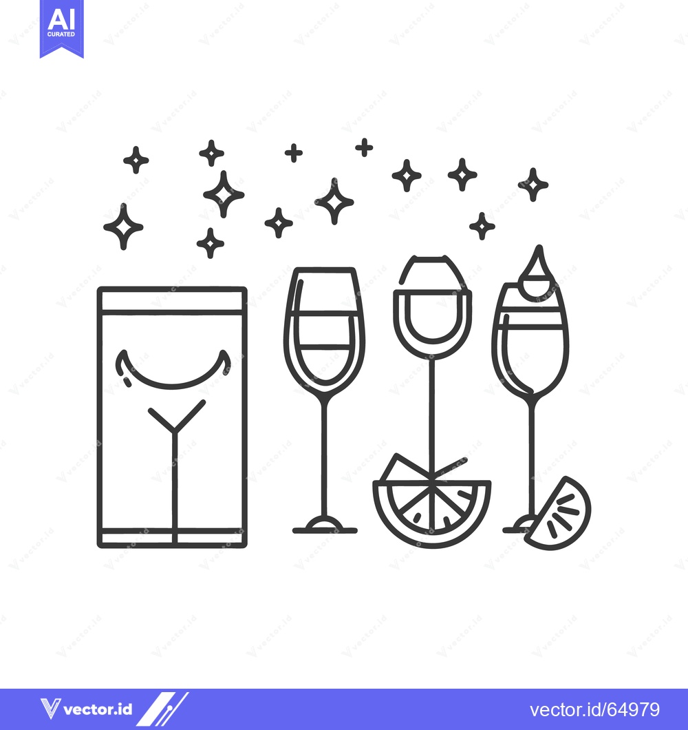 Premium Vector of Various Drink Glasses And Decorations In Minimalist Line Art