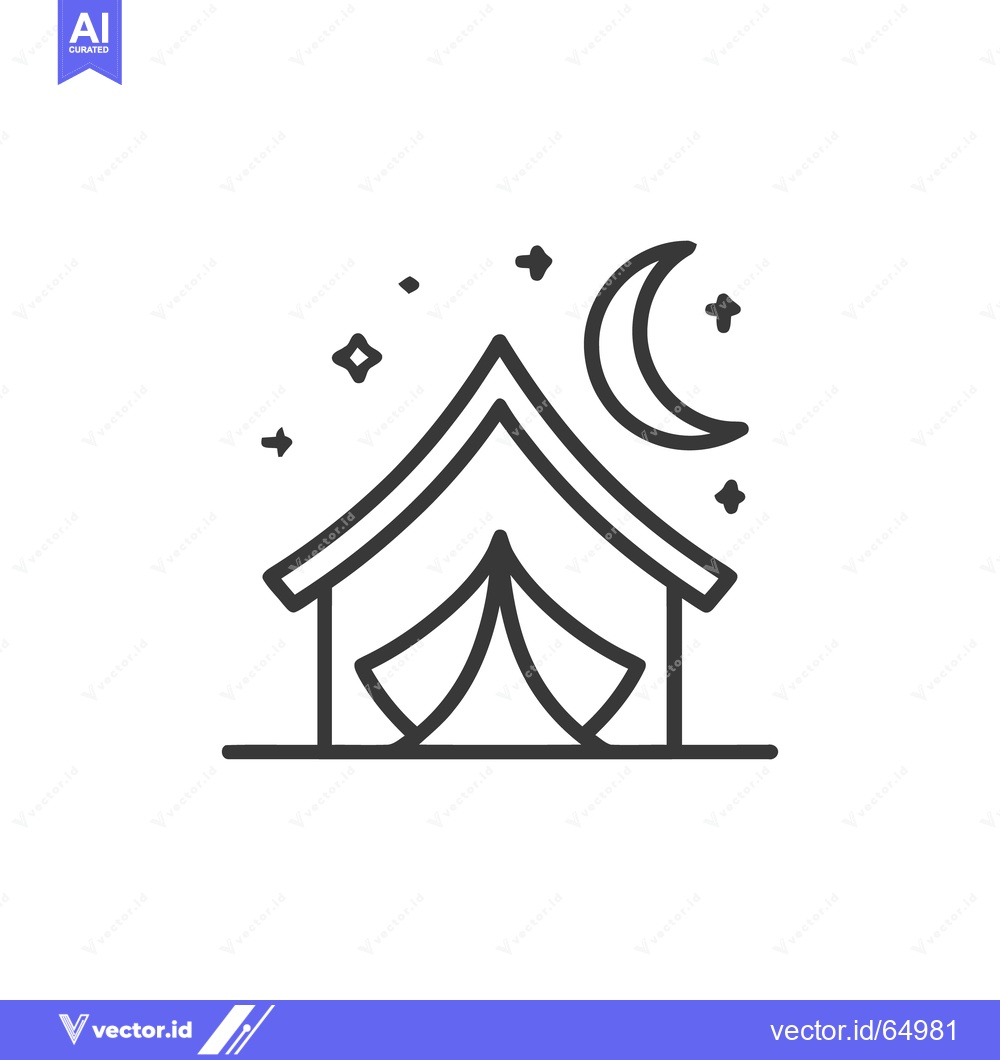 Premium Vector of Camping Tent Under Crescent Moon and Stars, Minimalist Line Art