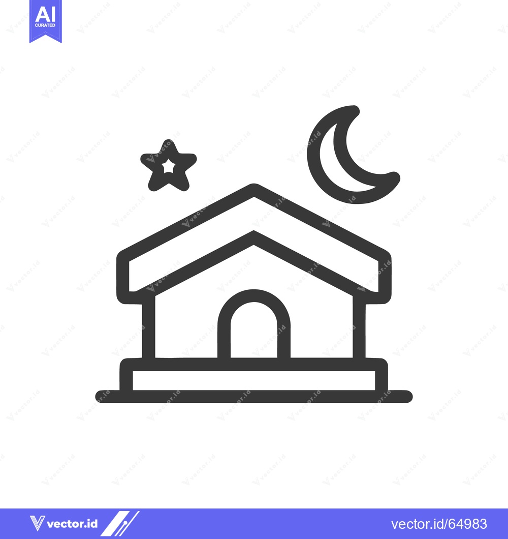 Premium Vector of Ramadan Kareem Icon: Mosque Silhouette with Crescent Moon and Star
