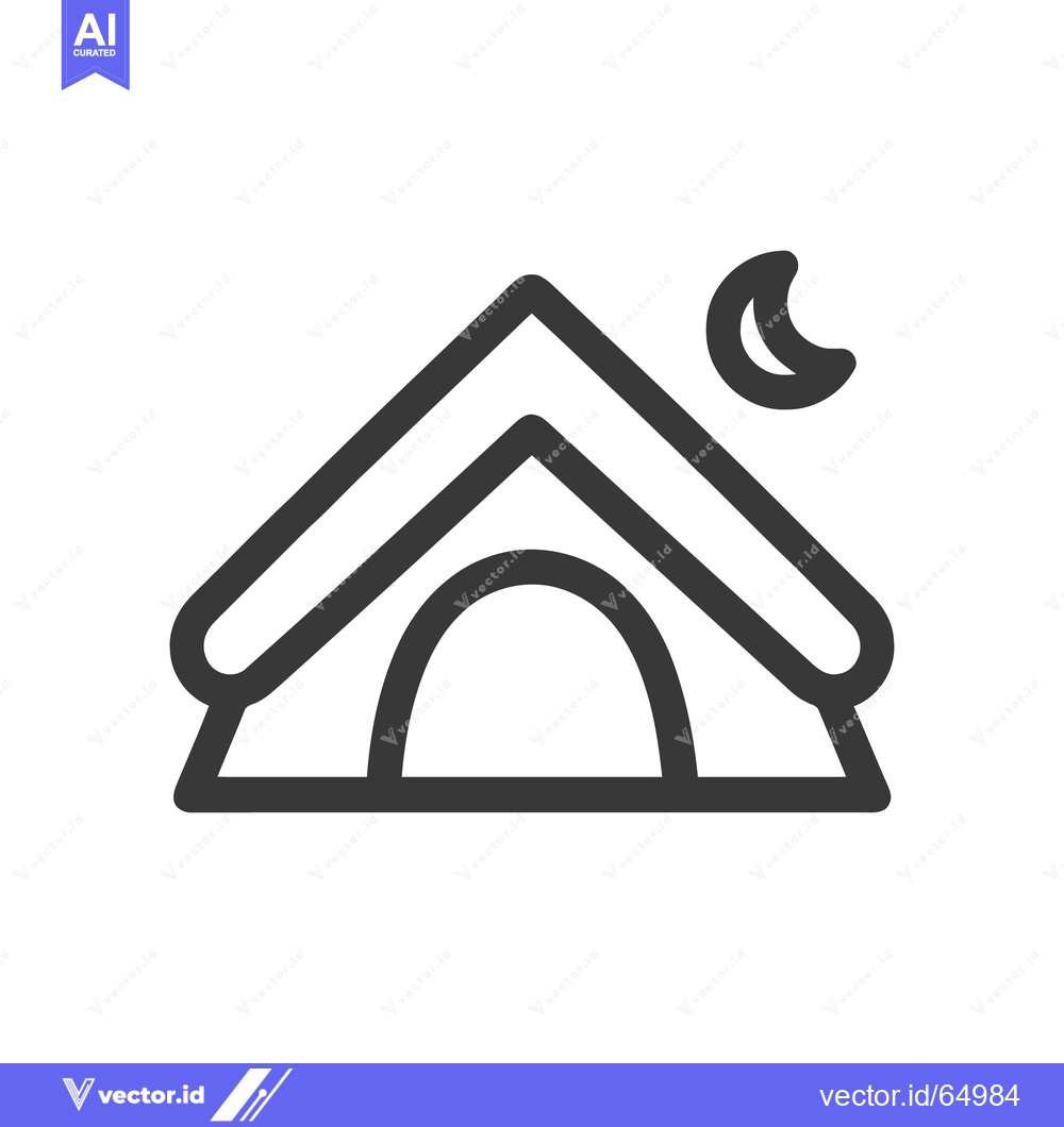 Premium Vector dari Minimalist Camping Icon: Tent Under Crescent Moon, Night Adventure Sym