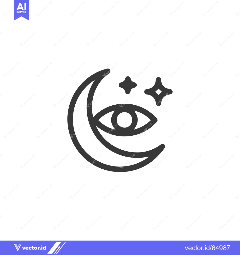 Premium Vector dari Crescent Moon Eye Icon with Stars, Minimalist Line Art Design