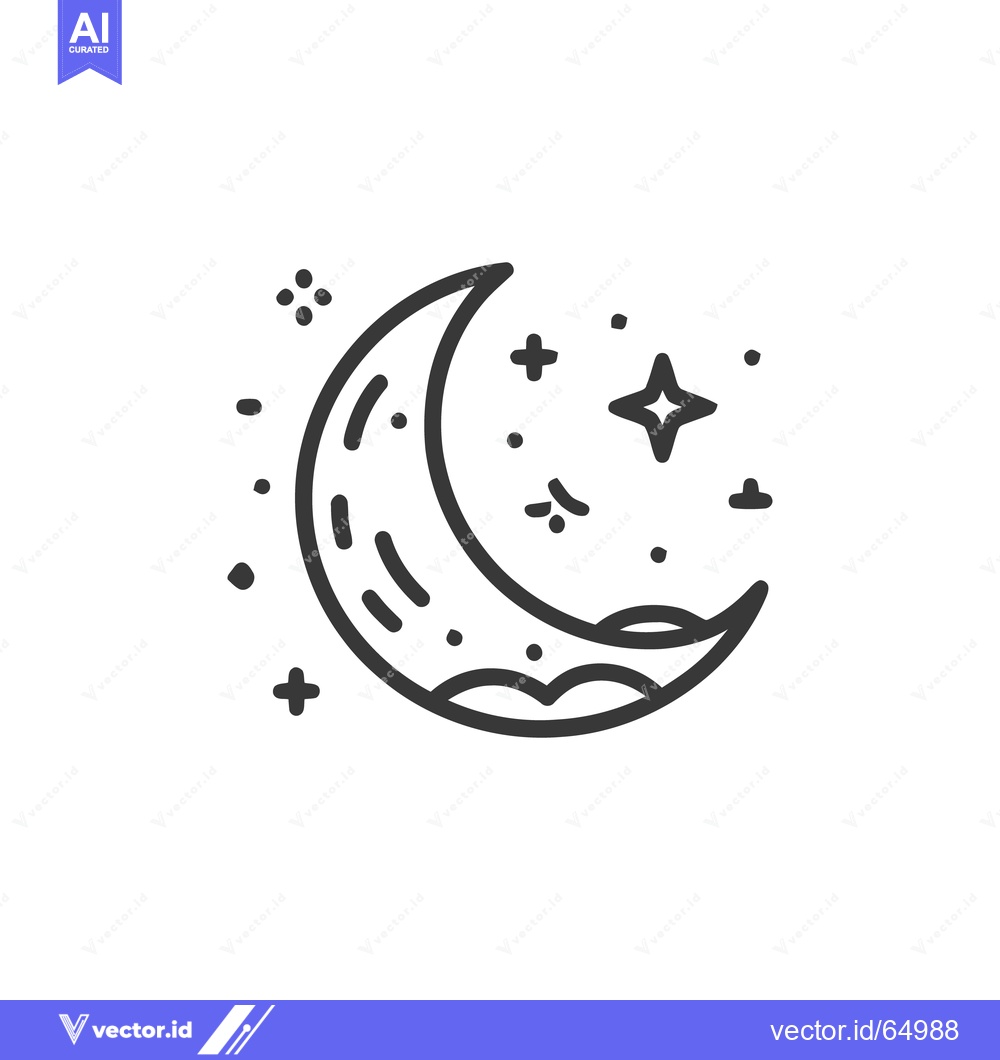 Premium Vector dari Crescent Moon and Starry Night Icon, Minimalist Celestial Design