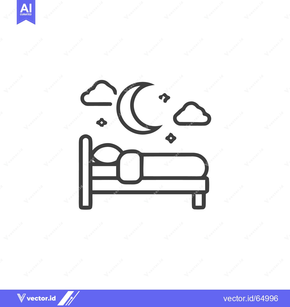 Premium Vector of Dreamy Night: Bed, Moon, and Stars Icon in Linear Style