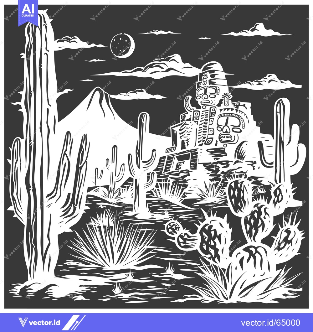 Premium Vector dari Nighttime Desert Landscape with Ancient Mayan Structure