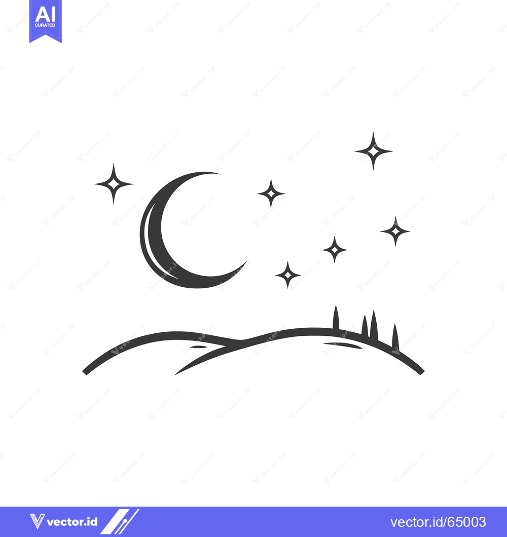 Premium Vector of A crescent moon shining above a silhouette landscape at night