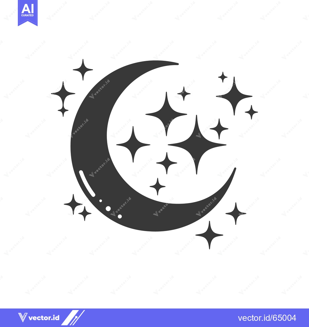 Premium Vector of A crescent moon silhouette is surrounded by shining star shapes