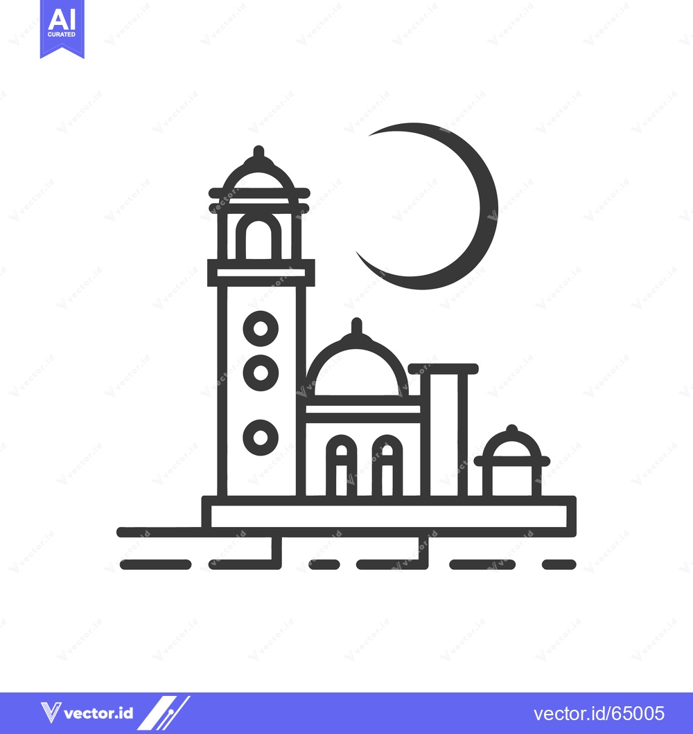 Premium Vector dari An outlined illustration depicting a mosque and a crescent moon