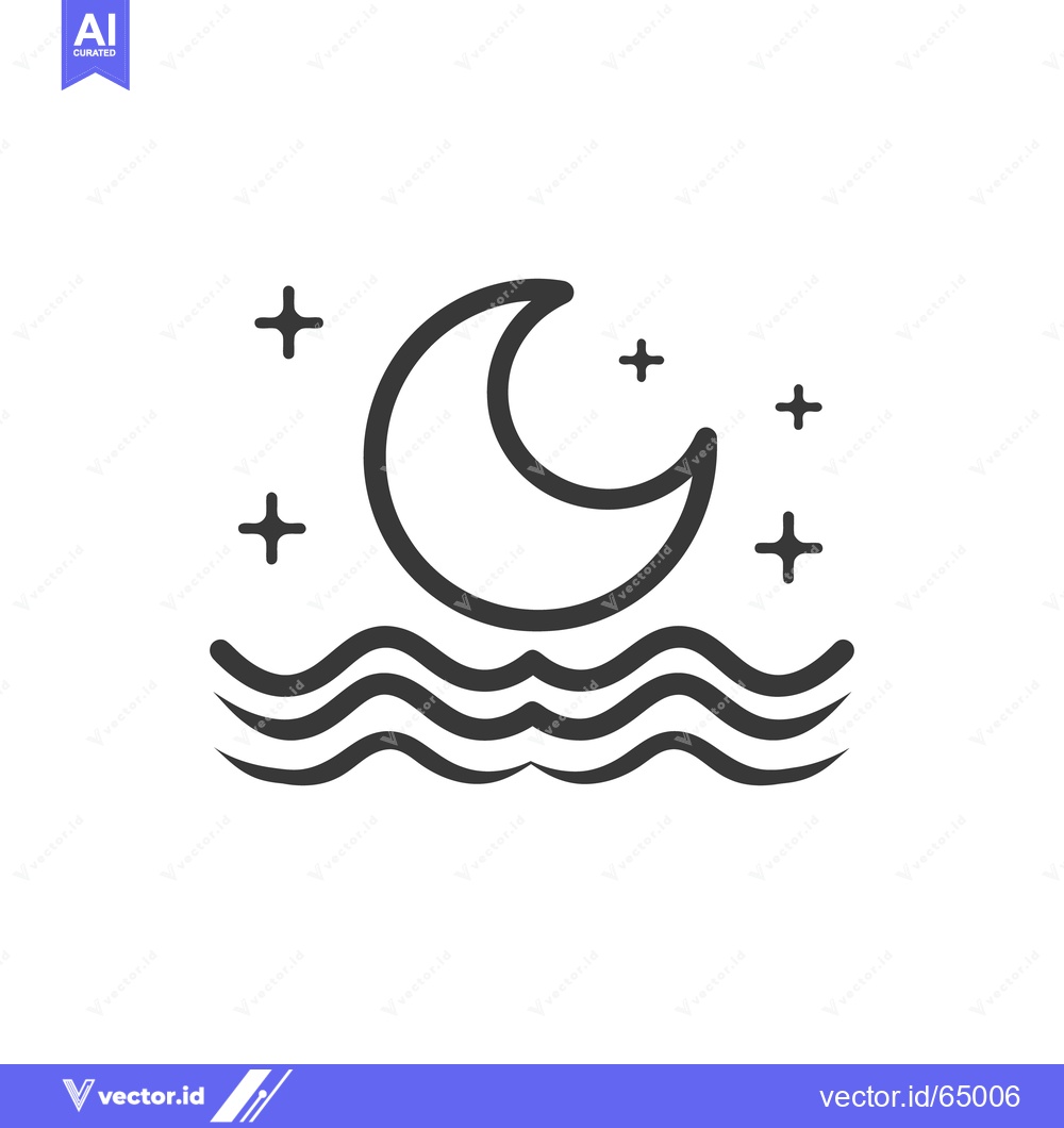 Premium Vector dari Simple graphic featuring a crescent moon stars and water waves