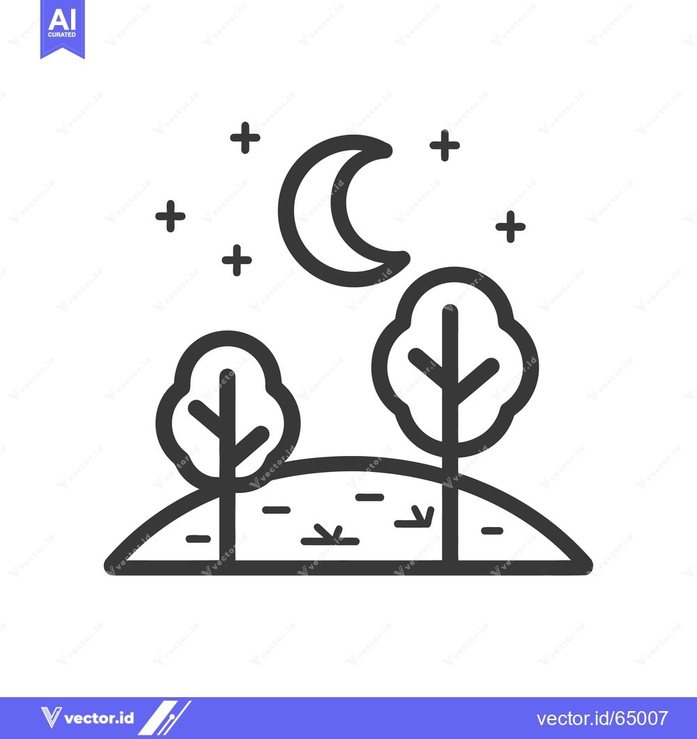 Premium Vector of A nighttime landscape featuring the moon trees and stars