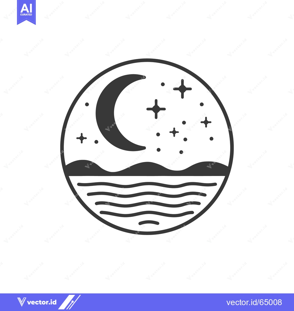 Premium Vector of A simple black and white circular night sky landscape scene