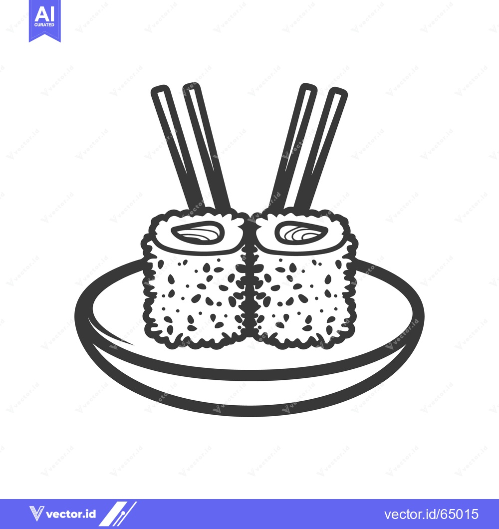 Premium Vector dari Two sushi rolls with chopsticks placed on a small dish