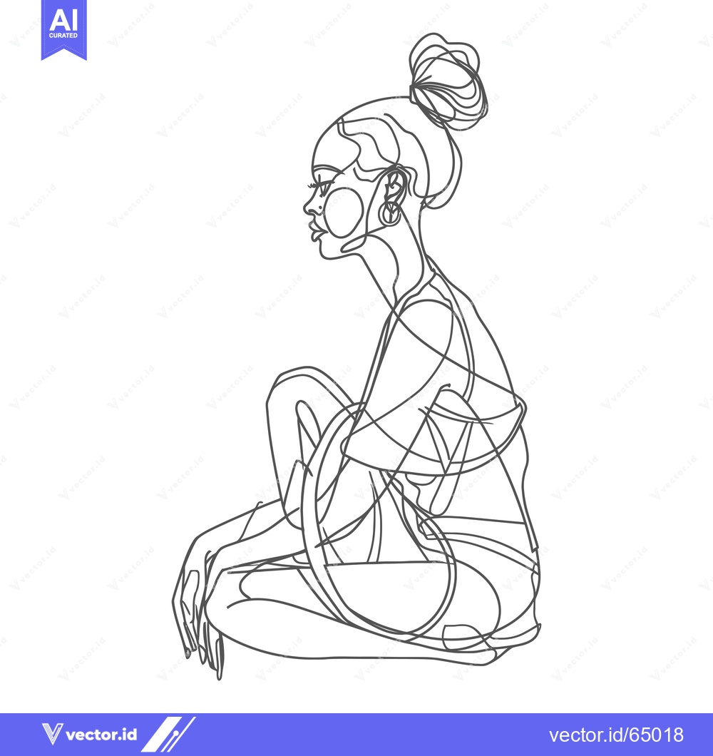 Premium Vector of Continuous Line Drawing of a Woman Sitting with a Bun