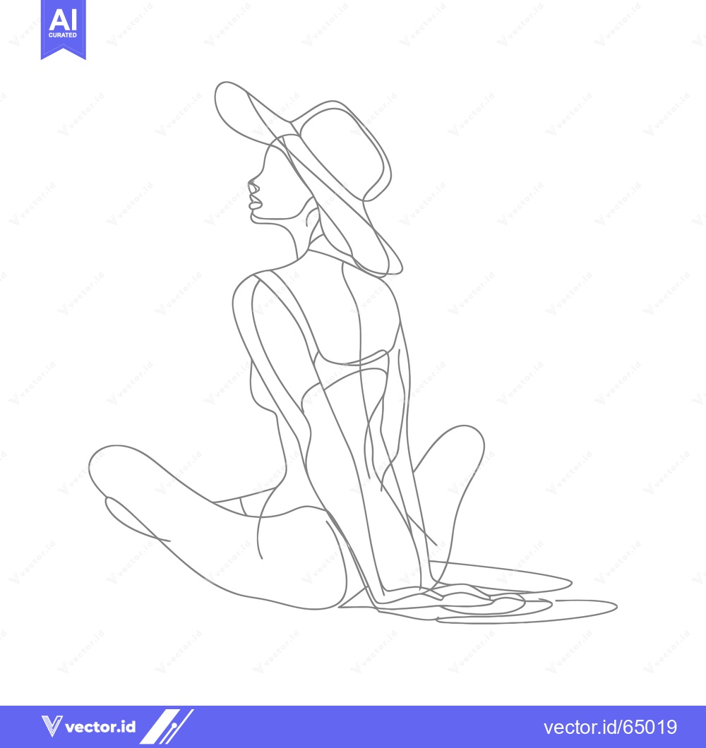 Premium Vector dari Single-Line Drawing of a Woman in a Hat and Swimsuit