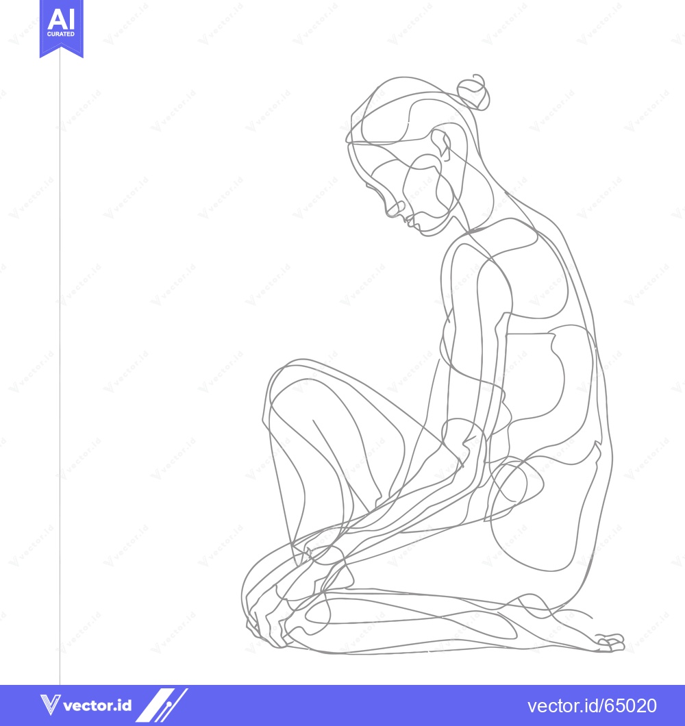 Premium Vector of A Single-Line Illustration of a Woman Sitting with Her Knees Drawn Up